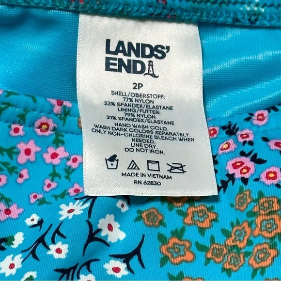 Lands' End High Neck Floral Turquoise Tankini Top Size 2P - Picture 5 of 8